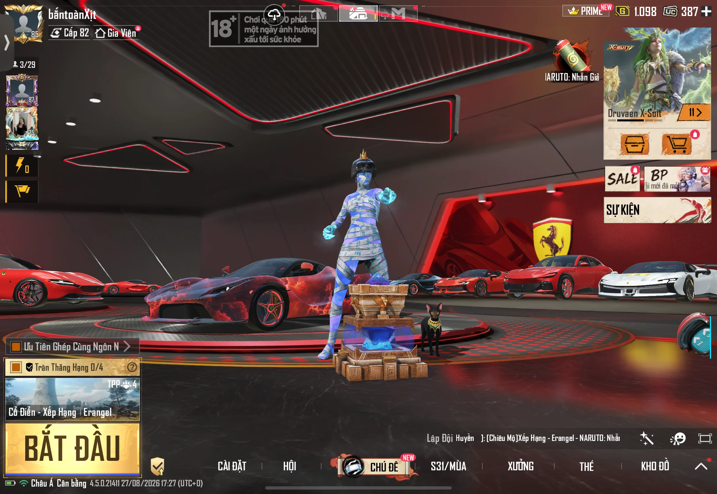 Acc PUBG Mobile mã 28482 - 78m5 - Sảnh Ferari - Xe hồng - Súng nét - Găng tay băng - ảnh 3